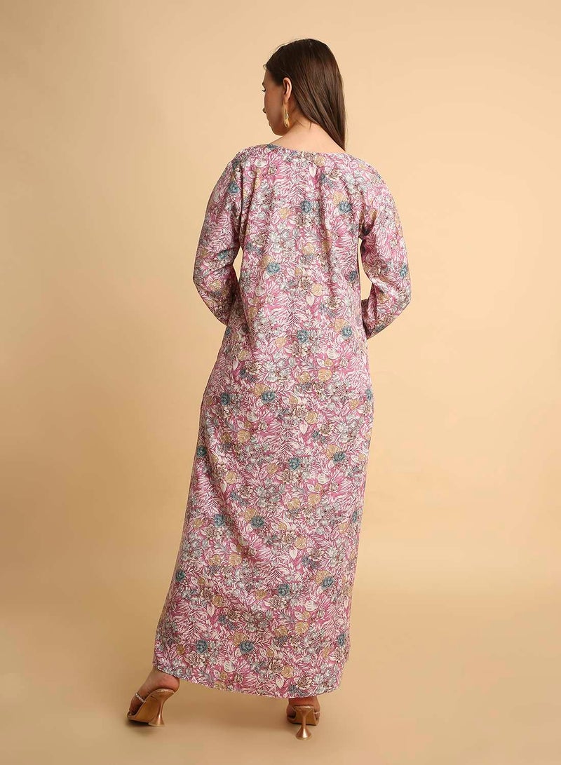 HANA & SARA Traditional Arabic Jalabiya Women’s Long Dress with Embroidered Neckline - Image 2